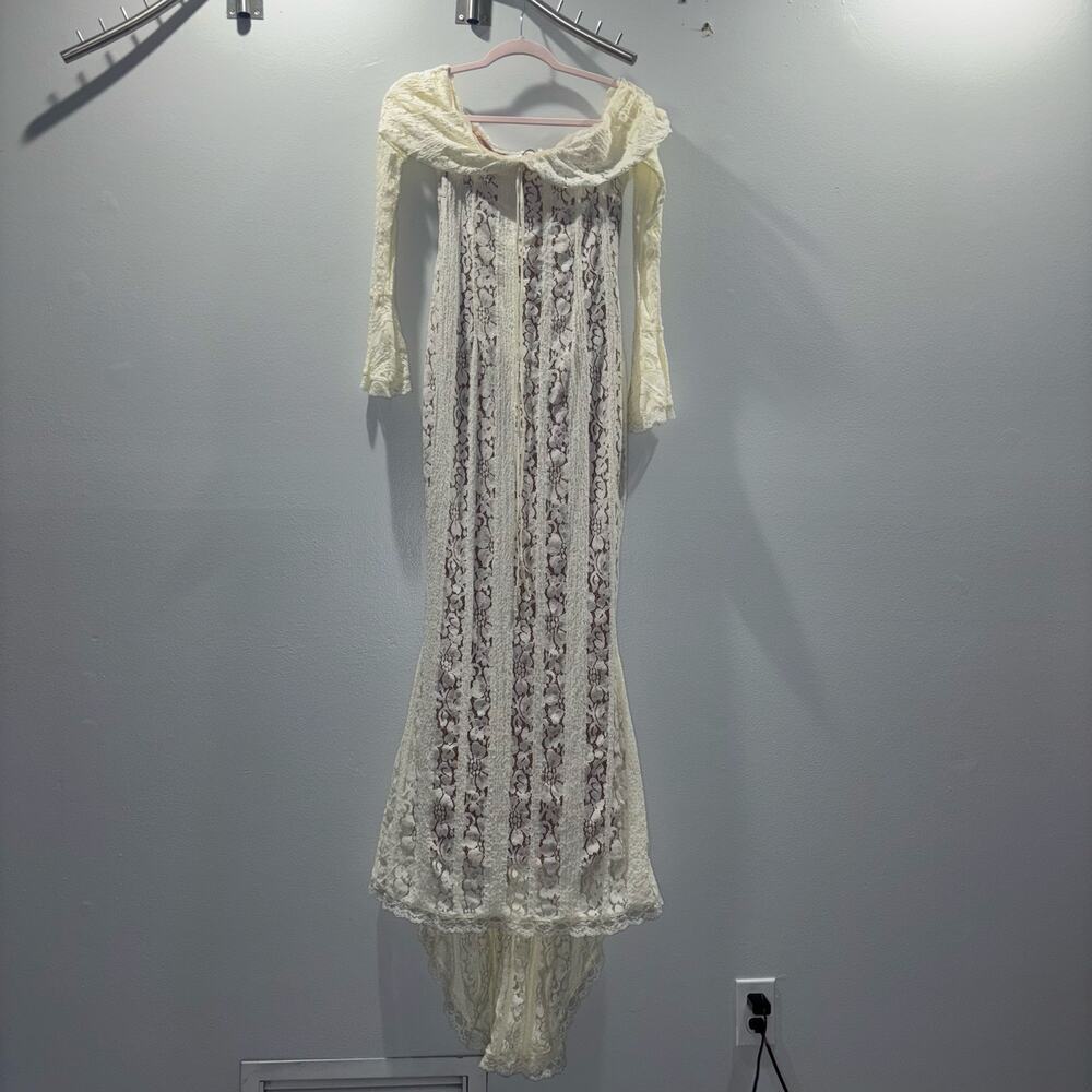NWT Angel Lane Georgette Ivory Lace Maxi Dress - Size Large- Bridal Dress - Picture 4 of 15